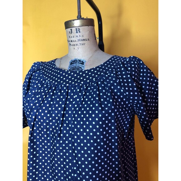 1960s-1970s Red, White, & Blue Polka Dot W/BOW RIBBON Trompe Loeil Print Dress S - Picture 5 of 10